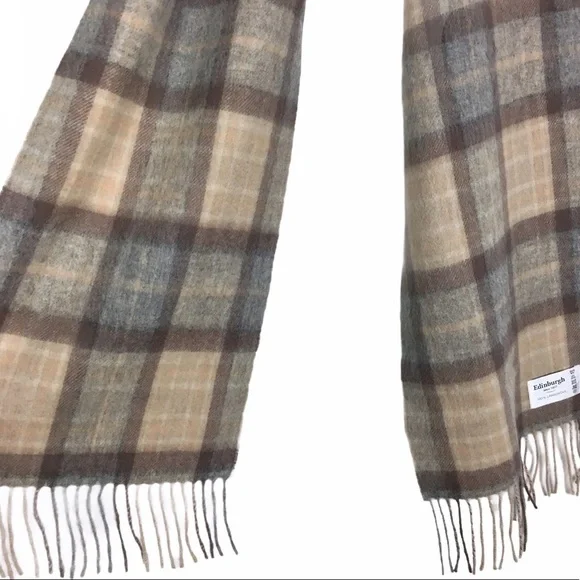 EDINBURGH Scarf 100% Lambswool Plaid Stripe Fringe Soft Cozy Warm Dark Academia